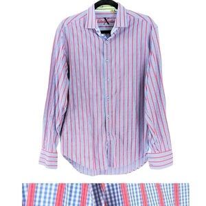 Robert Graham mini checked blue red white button down shirt Large